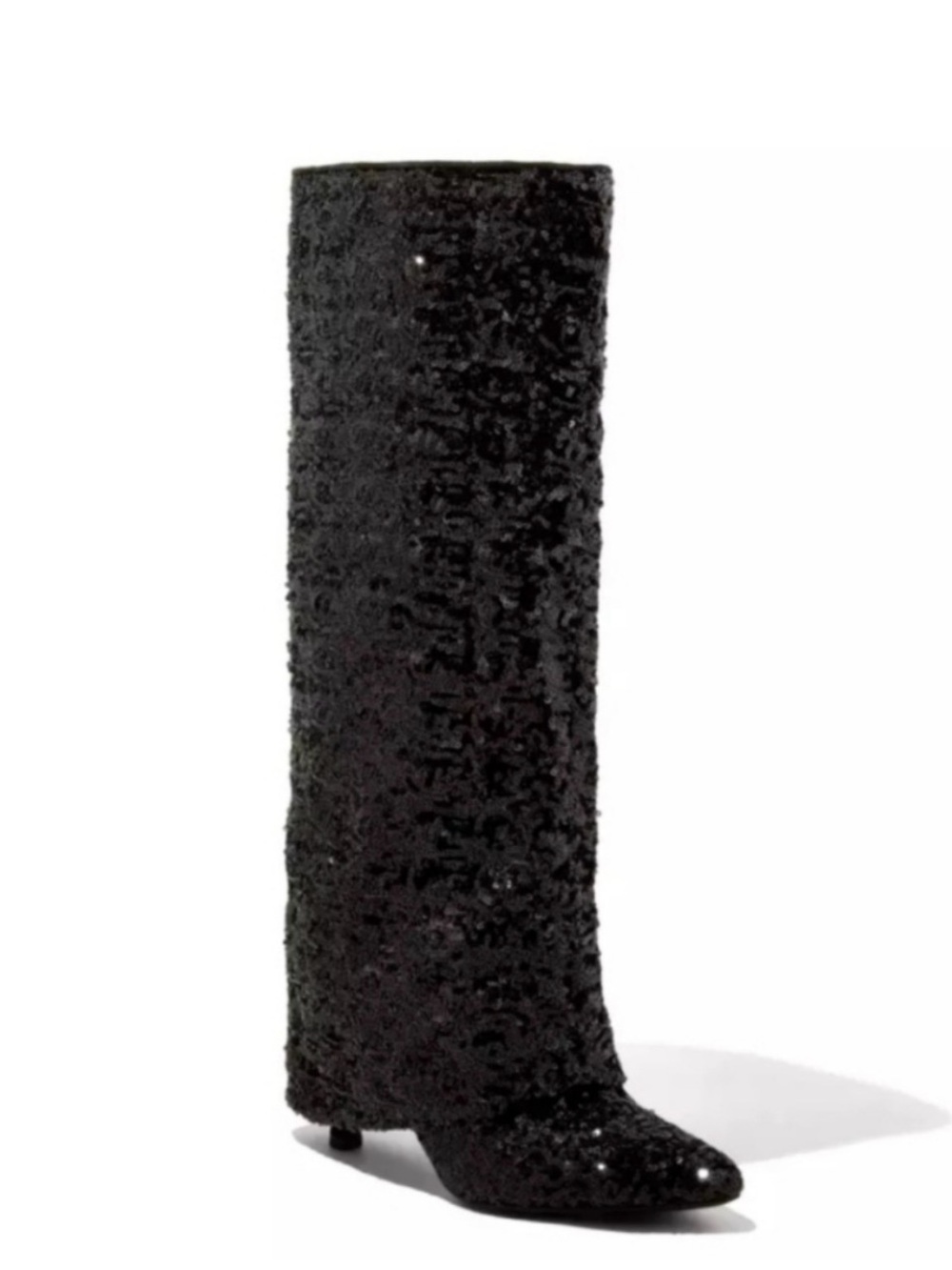 a new day Black Sequin Knee-High Heeled Boots